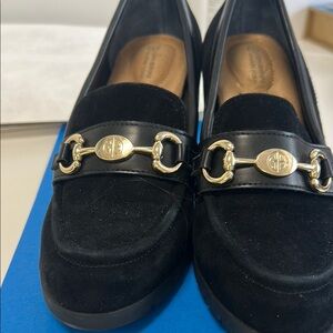 Black Loafers with Gold Accents